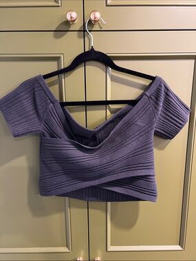Women's Off-Shoulder Ribbed Knit Crop Top - charcoal gray